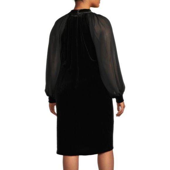 New Calvin Klein Velour Velvet Black Puff Sleeve Knee Dress 18W Whimsygoth Holid - Picture 2 of 11